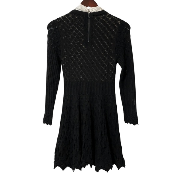 NWT Alice + Olivia Gin Pointelle Lace Knit Dress With Bow In Black Size S - Picture 10 of 12